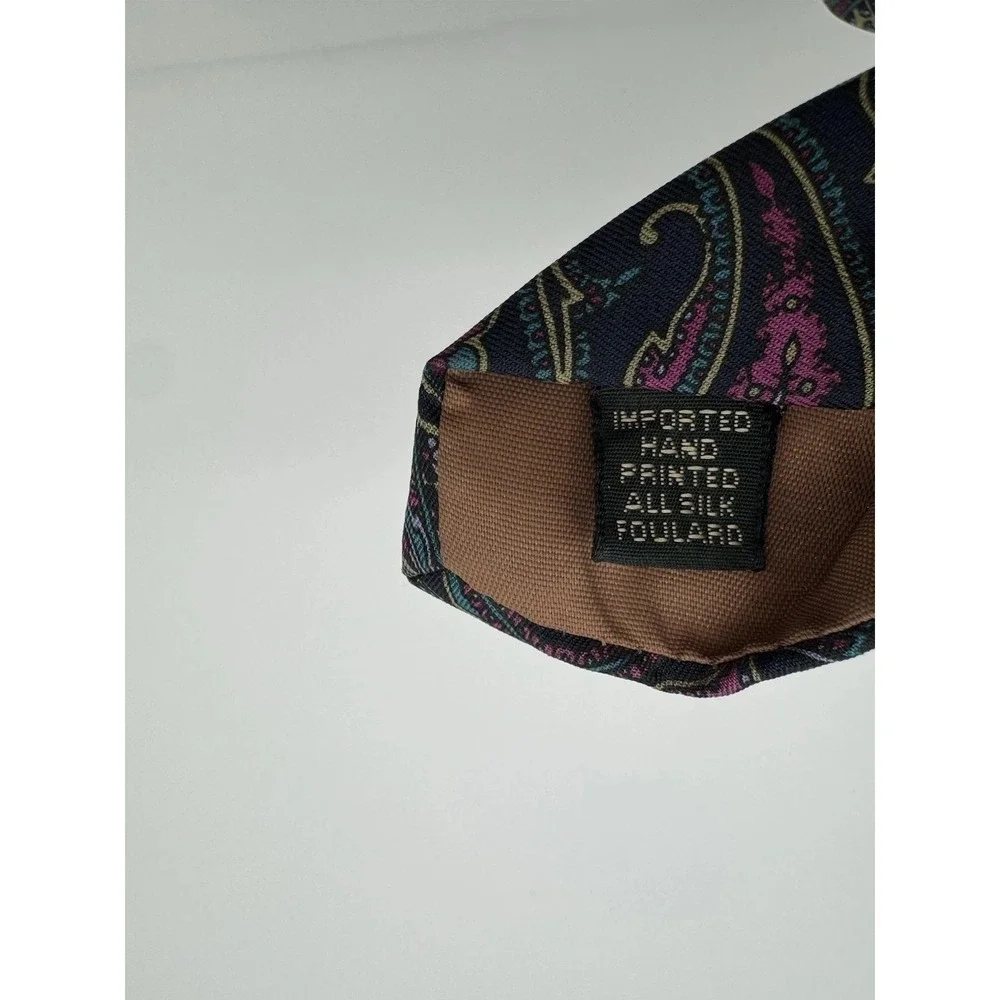 Bert Pulitzer Silk Tie Paisley Black Pink Teal Made in USA Necktie Classic Width